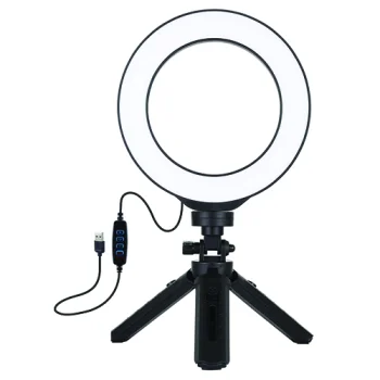 LED gredzenveida lampa 16 cm ar galda statīvu 12–14,5 cm, USB