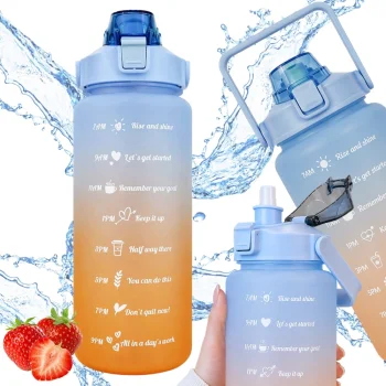 Motivējoša ūdens pudele ar salmiņu un mēratzīmēm, 2000 ml, Zila/Oranža