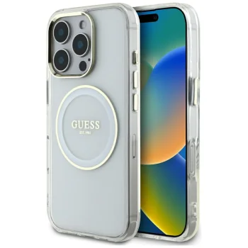Guess IML Metal Colored Circle MagSafe vāciņš iPhone 16 Pro, balts
