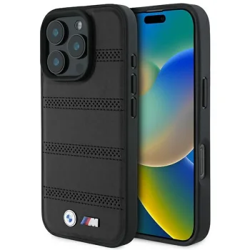 BMW M Perforated And Stitched Line MagSafe vāciņš iPhone 16 Pro, melns