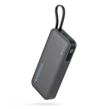 Cuktech 20000mAh ārējais akumulators ar iebūvētu USB-C kabeli, pelēks