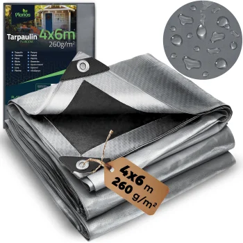 Plonos PL-501 aizsargtents 600 x 400 cm, 260 g/m2, sudraba/melns