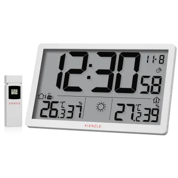 Meteoroloģiskā stacija un sienas pulkstenis Kienzle Jumbo NEO LCD, balts