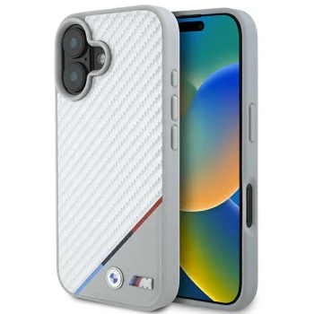 BMW M Carbon Tricolor Line MagSafe vāciņš Apple iPhone 16, pelēks