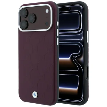 BMW Sign Deboss Quilted Metal Logo vāciņš iPhone 18 Pro / 17 Pro ar MagSafe, bordo