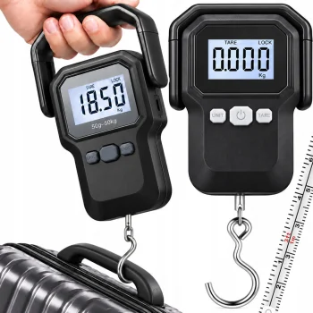 Digitālie piekaramie svari bagāžai un makšķerēšanai LCD 50 kg / 10 g ar mērlenti 160 cm