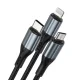 BWOO X274 3-in-1 uzlādes kabelis USB uz USB-C, Lightning un Micro USB 3A, melns