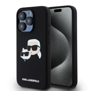 Karl Lagerfeld iPhone 15 Pro vāciņš Silicone Karl & Choupette MagSafe, melns