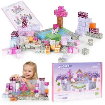 Multistore magnētiskie konstruktora klucīši bērniem, 140 gab., rozā