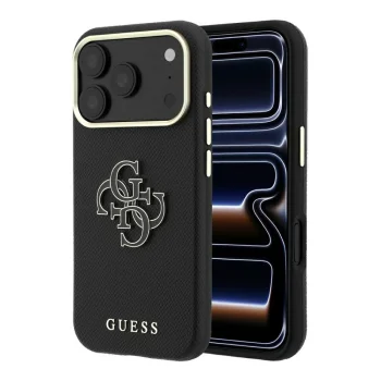 Guess Grained & Big Resin Logo vāciņš iPhone 18 Pro Max / 17 Pro Max, melns
