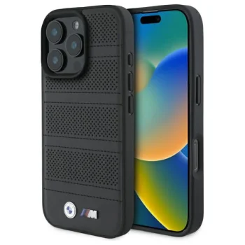 BMW M Perforated And Stitched Line MagSafe vāciņš iPhone 16 Pro Max, melns