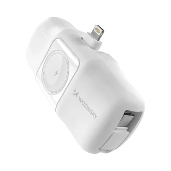 Ārējais akumulators Wozinsky WF16-YLS 5000 mAh 15W ar Lightning, USB-C vadu un Apple Watch lādētāju, balts