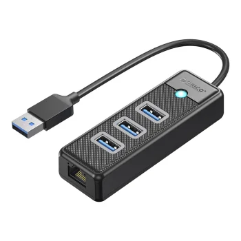 Orico PW3UR25-U3 USB centrmezgls (3x USB-A 3.0, 1x RJ45 2.5G), 0.15m, Melns