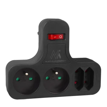 Maclean MCE224 E/B Elektriskais sadalītājs, 4 ligzdas, Ar slēdzi, Melns