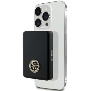 Ārējais akumulators Guess 4G Strassed Metal Logo MagSafe 15W 5000mAh, melns