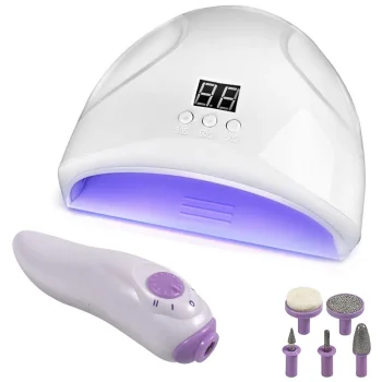 Hibrīda manikīra komplekts: 12W UV/LED lampa un frēze, balts