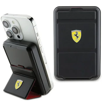 Ferrari Metal Logo MagSafe ārējais akumulators 10000mAh ar statīvu, melns