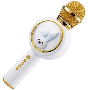 Bezvadu karaoke mikrofons ar skaļruni un Bluetooth, Balts/Zelts
