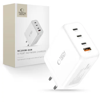Tech-Protect NC200W-GaN 4 portu 200W tīkla lādētājs, balts