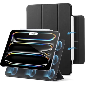 ESR iPad Pro 11" 2024 (5. paaudze) atverams vāciņš maciņš grāmatiņa Rebound Magnetic, melns