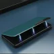 Atverams vāciņš iPhone 13 Pro Max Hurtel Eco Leather View Case ar statīvu, zaļš