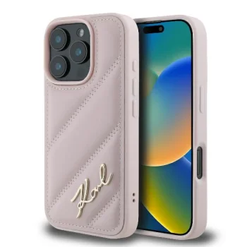 Karl Lagerfeld iPhone 16 Pro vāciņš Diagonal Quilted Script, rozā