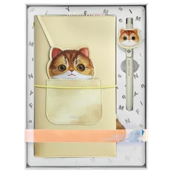 Nimmy Big Eyed Pet 2.0 Cat piezīmju grāmatiņas un pildspalvas komplekts 2-in-1 - Khaki