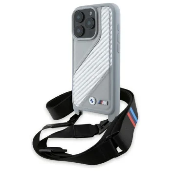 BMW M Edition Carbon Stripe & Strap Apple iPhone 16 Pro vāciņš, pelēks