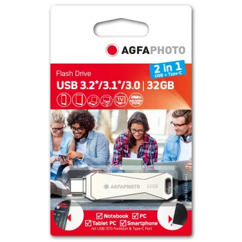 Zibatmiņa AgfaPhoto 2in1 32GB USB Type-C OTG, sudraba