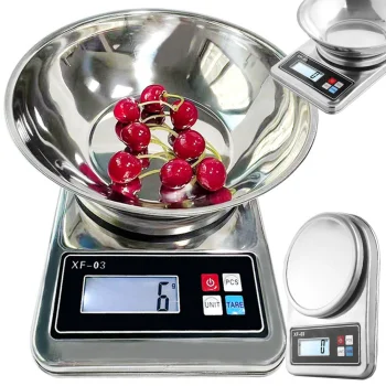Elektroniskie virtuves svari ar metāla bļodu 5kg/1g, sudraba
