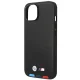 BMW iPhone 14 vāciņš Leather Stamp Tricolor MagSafe, melns