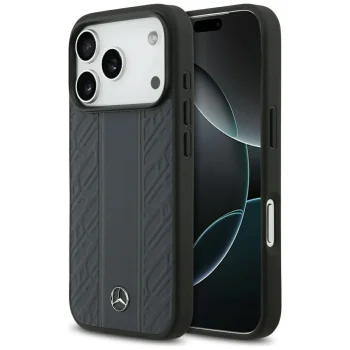 Mercedes Leather Laurel Leaves Stripes MagSafe vāciņš iPhone 17 Pro, zils