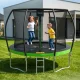 4FIZJO dārza batuts bērniem PRO 252 cm 8FT ar tīklu un kāpnēm, zaļš/melns