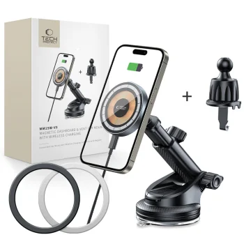 Tech-Protect MM15W-V5 auto telefona turētājs ar 15W MagSafe bezvadu lādētāju, melns