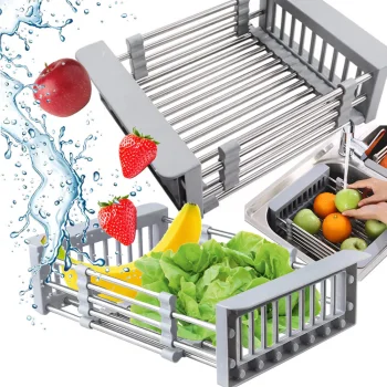 Teleskopisks trauku un dārzeņu žāvētājs izlietnei, pelēks