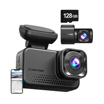 Videoreģistrators REDTIGER VC70 4K + 2.5K ar Wi-Fi 6, GPS un 128 GB karti