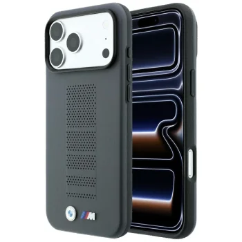 BMW M Blue Perfo Metal Logo MagSafe vāciņš priekš iPhone 18 Pro / 17 Pro, pelēks