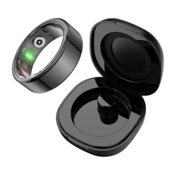 COLMI R02 viedais gredzens ar uzlādes futrāli, 12. izmērs (21,3 mm), melns