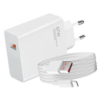 Xiaomi Wall Charger 67W USB + Charging Data Cable ( USB to Type C ), White | Uzlādes Ierīce Lādētājs Adpaters +...
