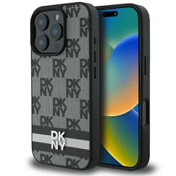 Dkny iPhone 16 Pro Max vāciņš Checkered Pattern & Printed Stripes, melns