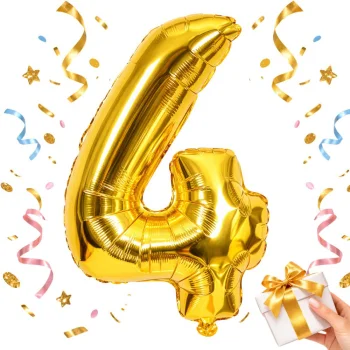 Folijas balons cipars 4 dzimšanas dienas ballītei 66 cm, zelta