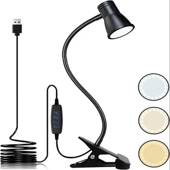 LED galda lampa ar klipsi, 5W, USB barošana, melna