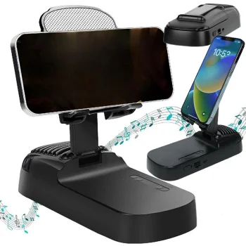 Teleskopisks telefona statīvs ar Bluetooth skaļruni un ārējo akumulatoru, melns