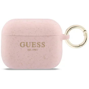 Guess Silicone Glitter Ring maciņš AirPods Pro 3 austiņām, rozā