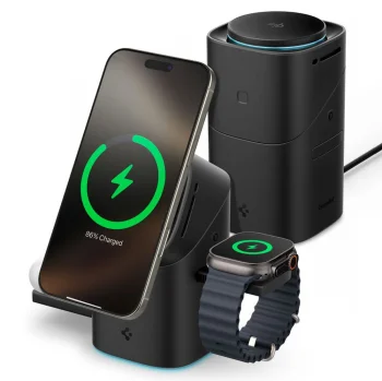 Spigen Essential EF223MS 3-in-1 Qi2 bezvadu lādētājs, melns