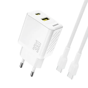 Dudao A27TCEU PD 30W GaN USB-A USB-C sienas lādētājs ar USB-C kabeli – balts