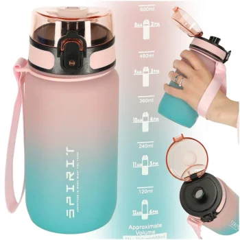 Sporta ūdens pudele ar iemuti un mērtrauku 600ml rozā-zila