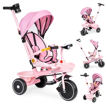 ECOTOYS 2-in-1 trīsriteņu velosipēds ar grozāmu sēdekli, rozā