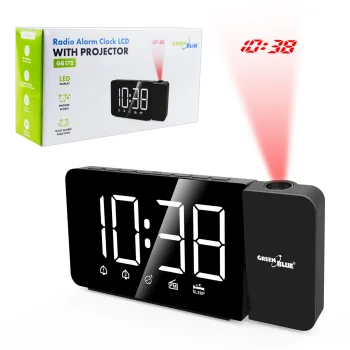GreenBlue GB172 LED digitālais pulkstenis ar projektoru un FM radio, melns