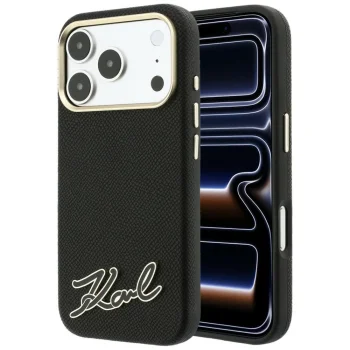 Karl Lagerfeld Grained Resin Signature Logo MagSafe vāciņš iPhone 18 Pro Max / 17 Pro Max, melns